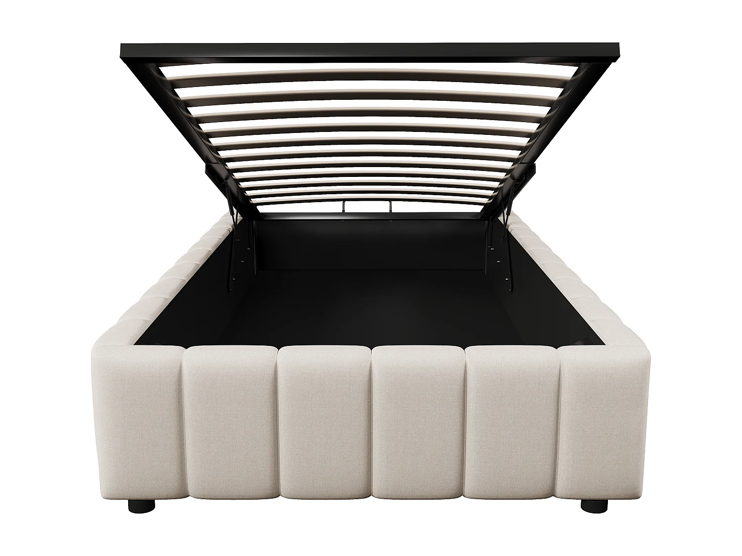 Lit coffre capitonné en lin - 90x200 cm - sans tête de lit - Beige