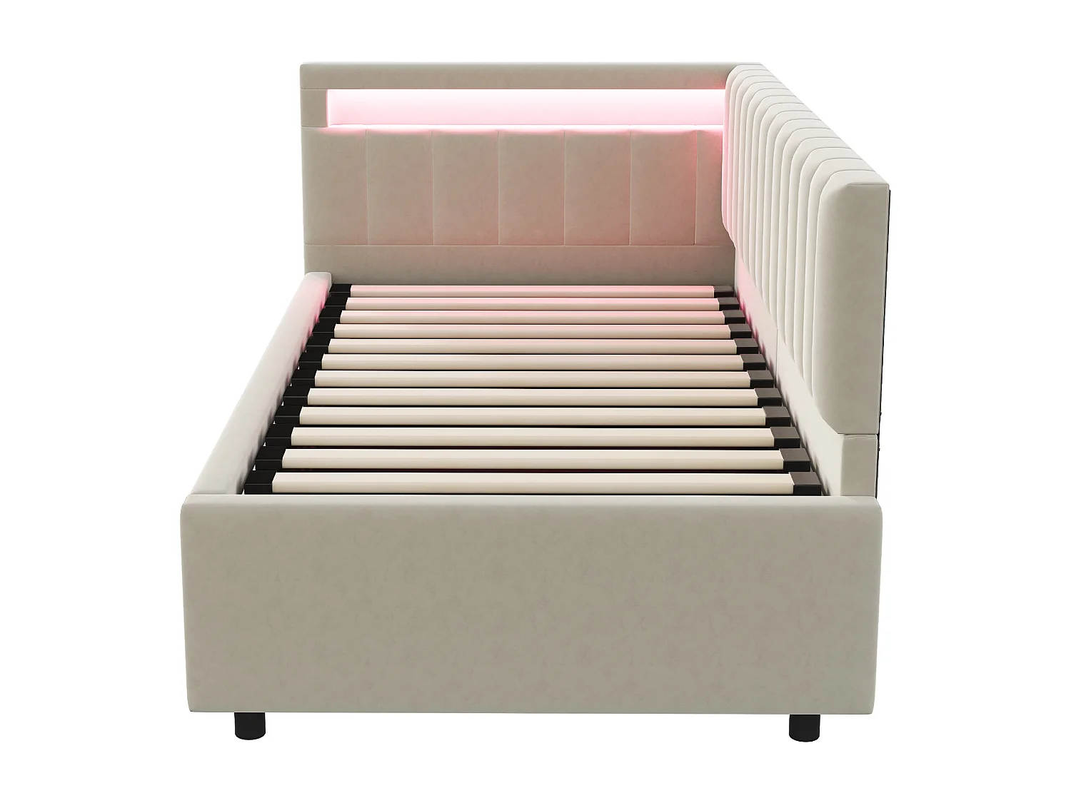 Letto contenitore 90x200cm con LED - tessuto velluto - Beige