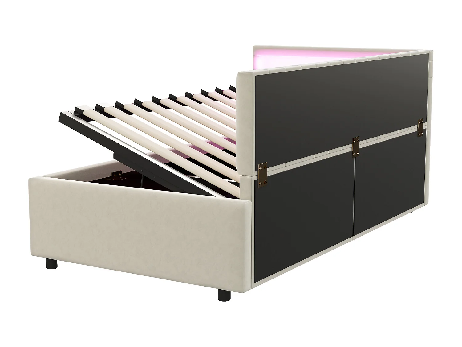 Letto contenitore 90x200cm con LED - tessuto velluto - Beige