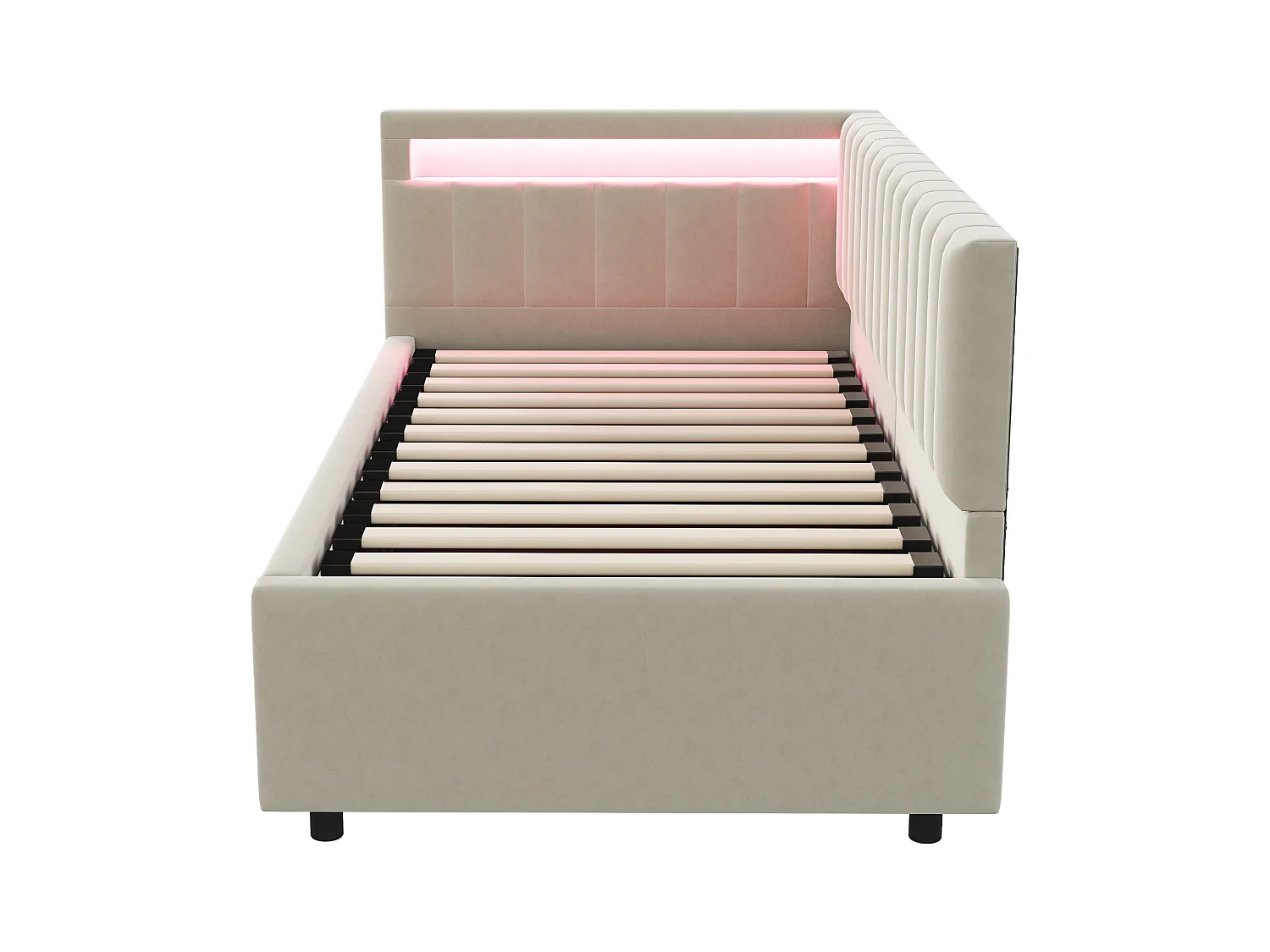 lit coffre 90x200cm avec LED - tissu en velours - Beige