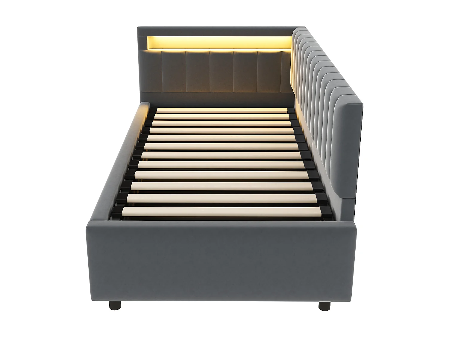 90x200cm Bett mit Stauraum und LED - Samtstoff - Grau