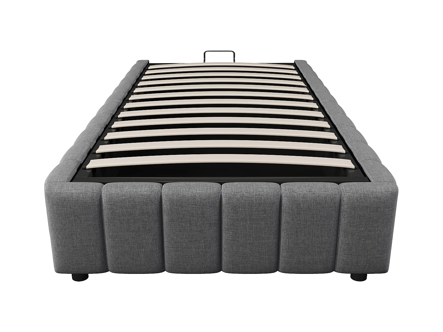 Lit coffre capitonné en lin - 90x200 cm - sans tête de lit - Gris