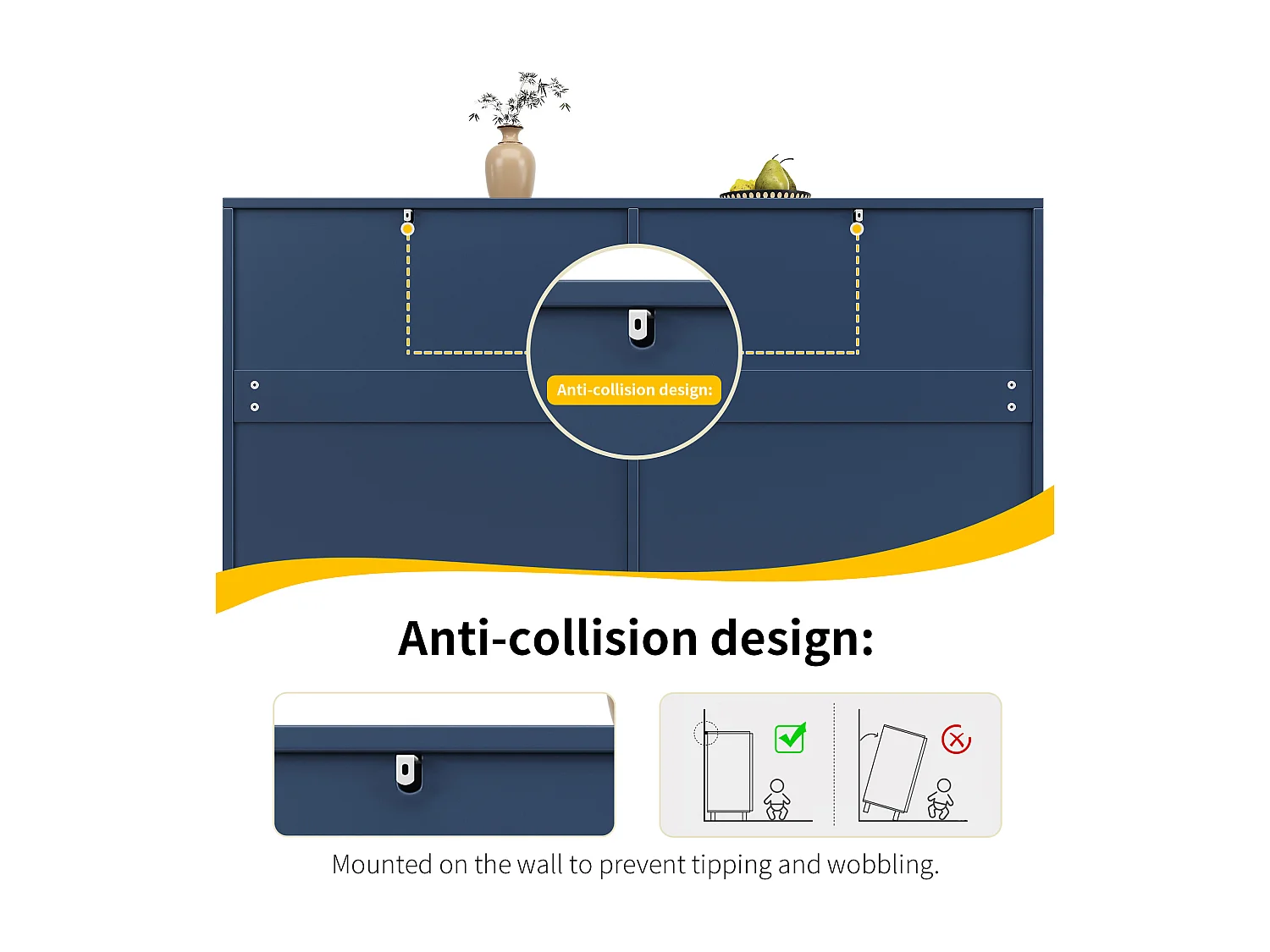 Buffet moderne - 4 portes au design unique - en MDF - Bleu