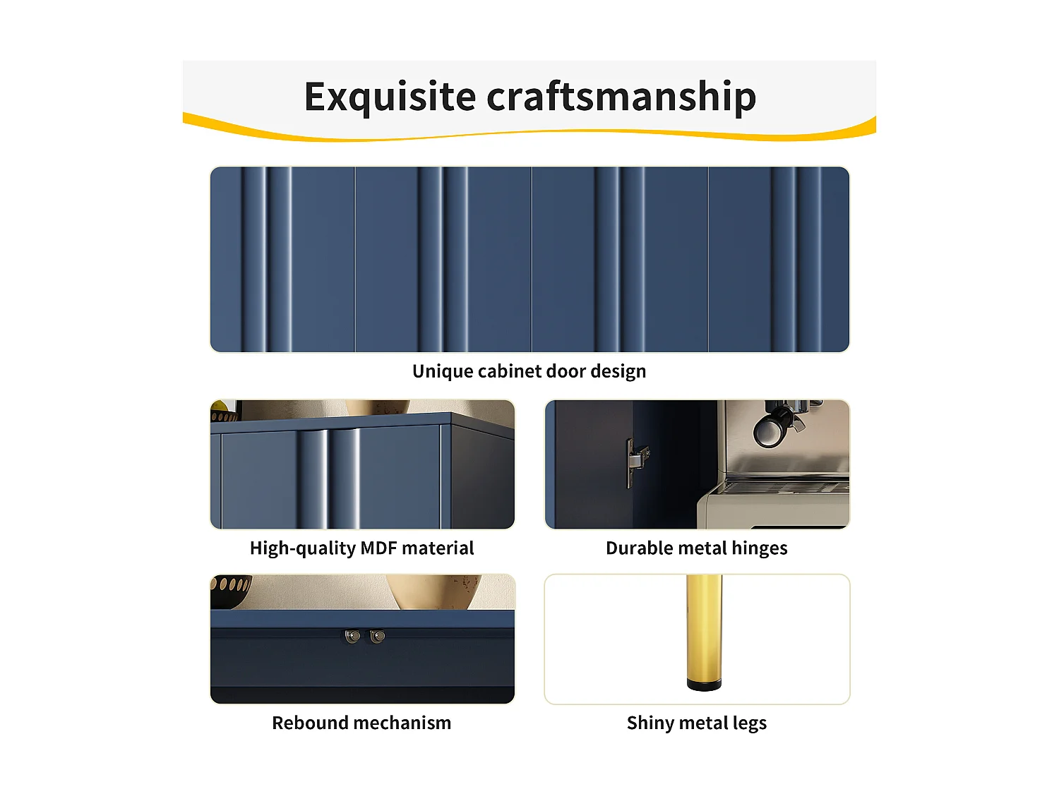 Buffet moderne - 4 portes au design unique - en MDF - Bleu