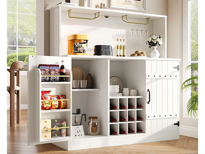 Barschrank, modernes hohes Sideboard – viel Stauraum – Weiß