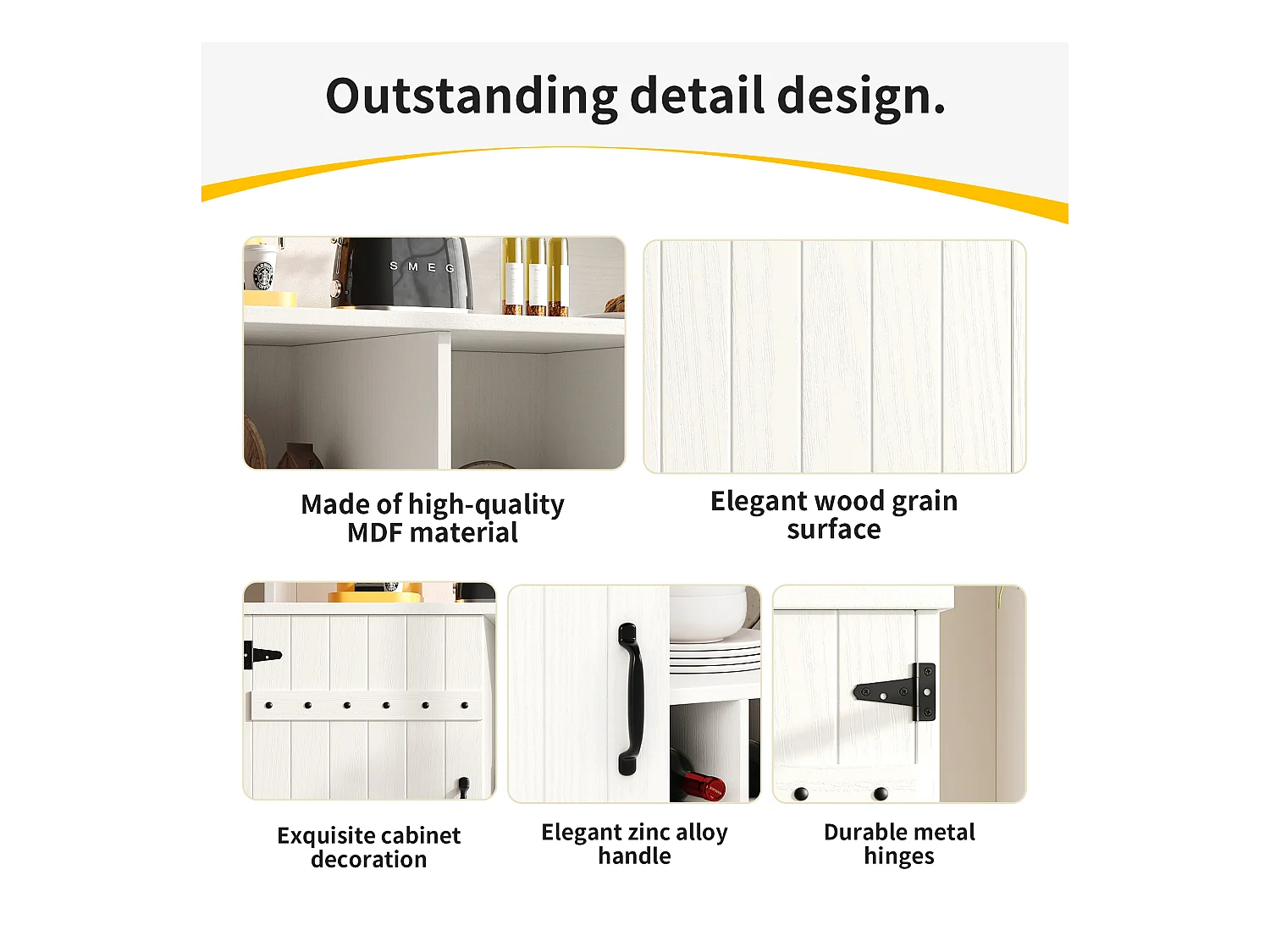 Meuble bar、Buffet haut moderne - rangements multiples - Blanc