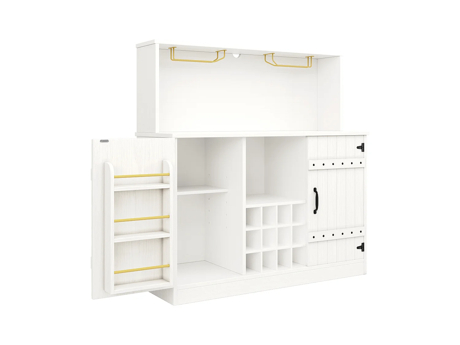 Meuble bar、Buffet haut moderne - rangements multiples - Blanc
