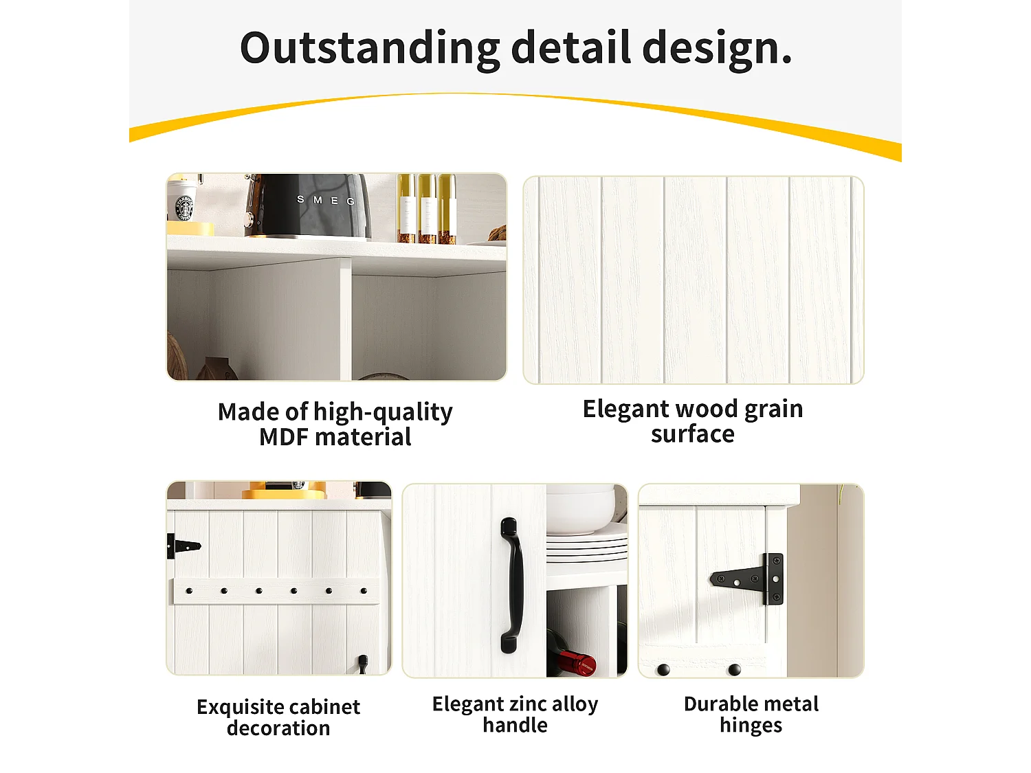 Meuble bar、Buffet haut moderne - rangements multiples - Blanc