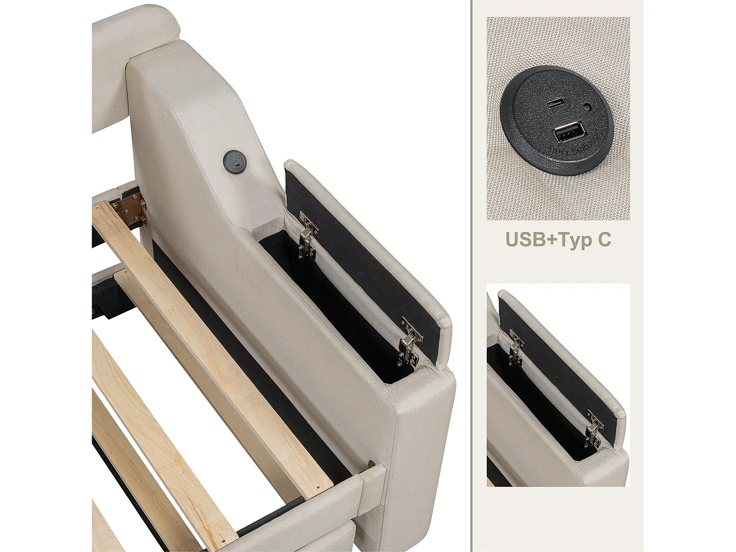 Letto estraibile in lino 90x200 cm - contenitore pieghevole con prese - Beige