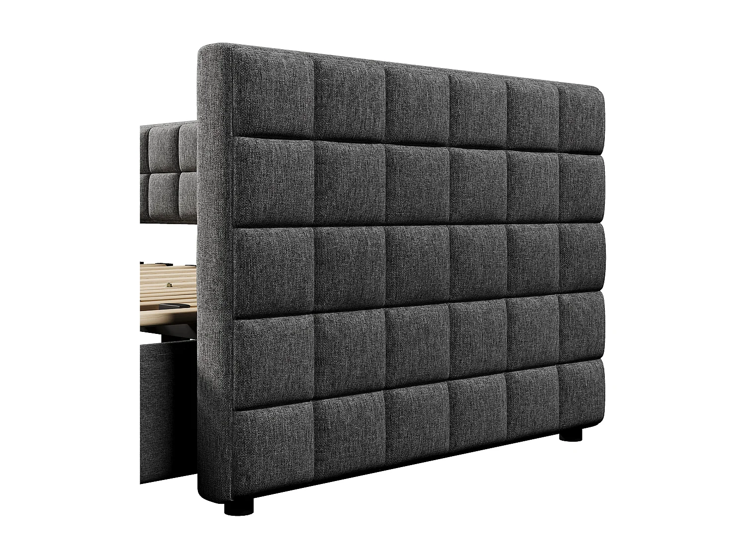 Łóżko wysuwane 90/180x200cm z weluru - z tapicerowanym oparciem i 2 szufladami - Szare