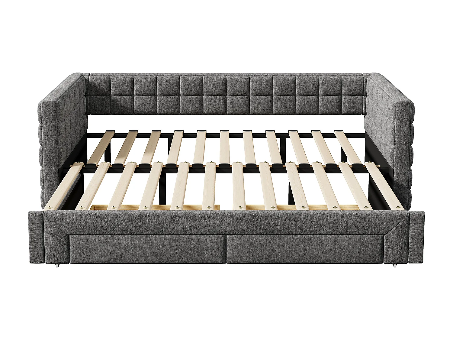 Łóżko wysuwane 90/180x200cm z weluru - z tapicerowanym oparciem i 2 szufladami - Szare