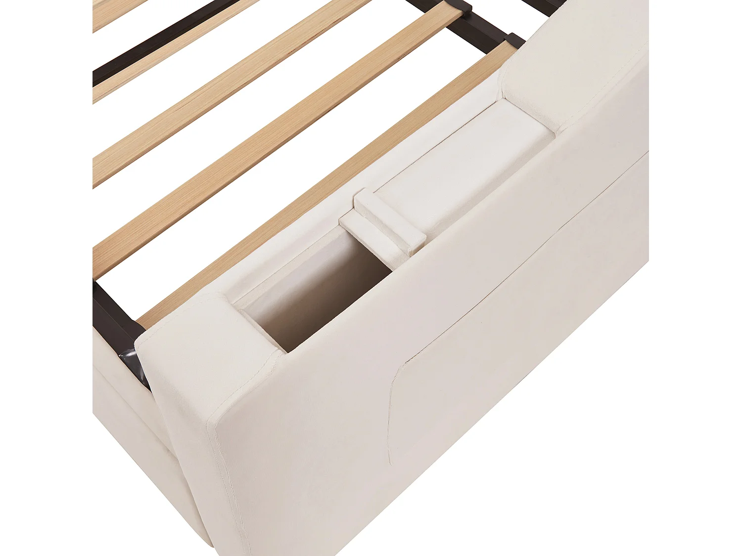 Lit gigogne 90/180x190 cm - avec prises et poche de rangement - tissu en velours - Beige