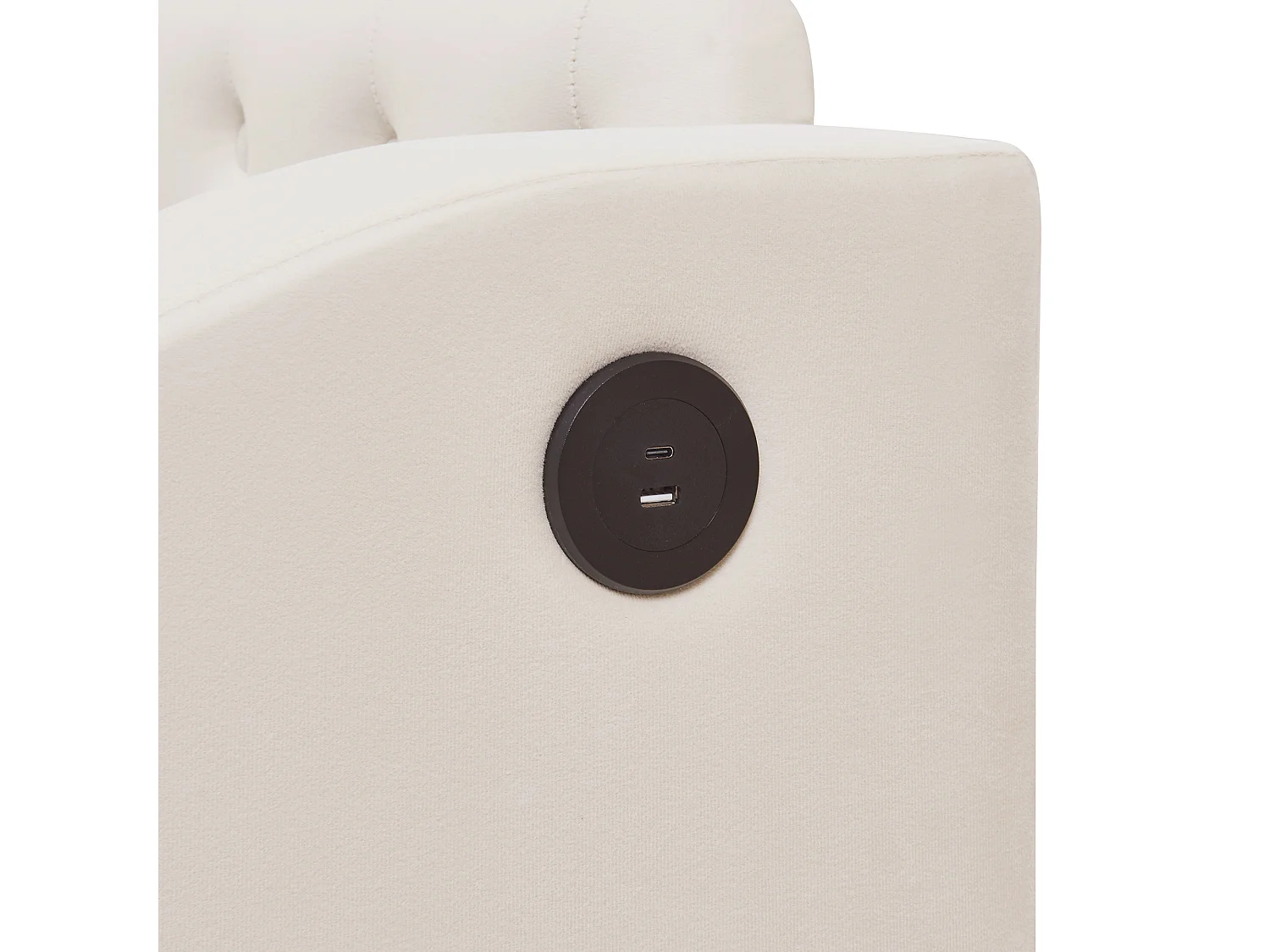 Lit gigogne 90/180x190 cm - avec prises et poche de rangement - tissu en velours - Beige