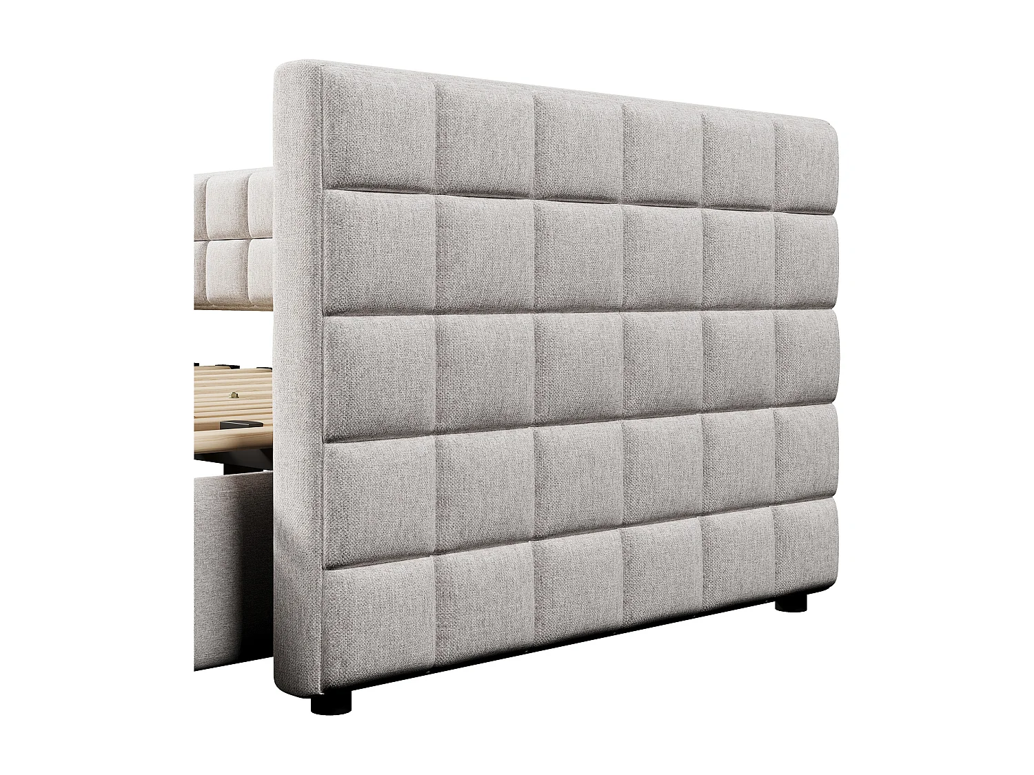 Uitschuifbed 90/180x200cm in fluweel - met gewatteerde rugleuning en 2 lades - Beige