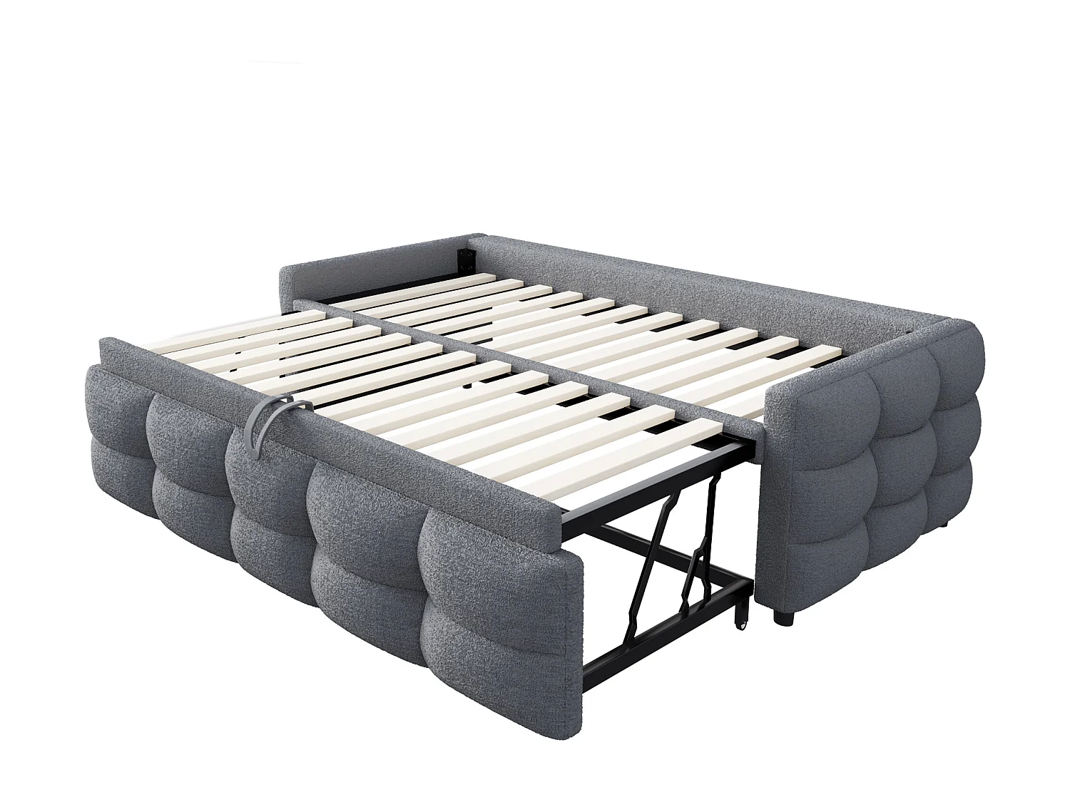 Lit gigogne 90/180x190 cm en velours - avec sommier à lattes - Gris