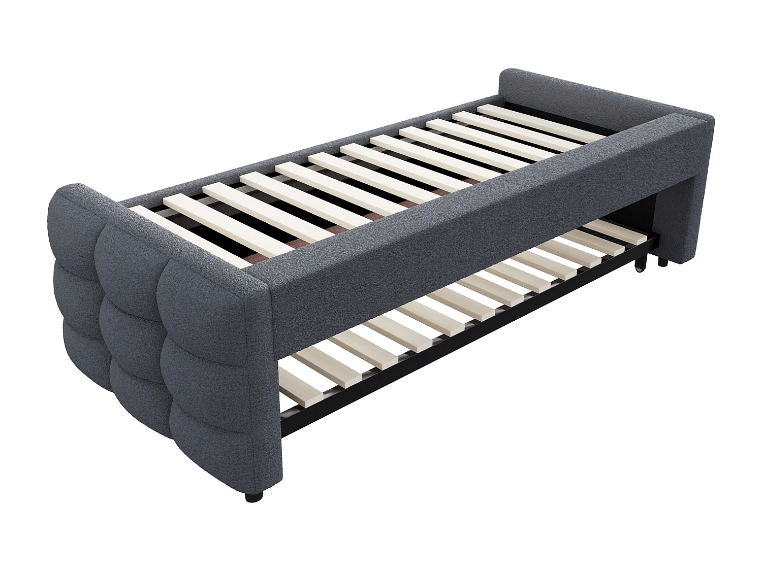 Lit gigogne 90/180x190 cm en velours - avec sommier à lattes - Gris