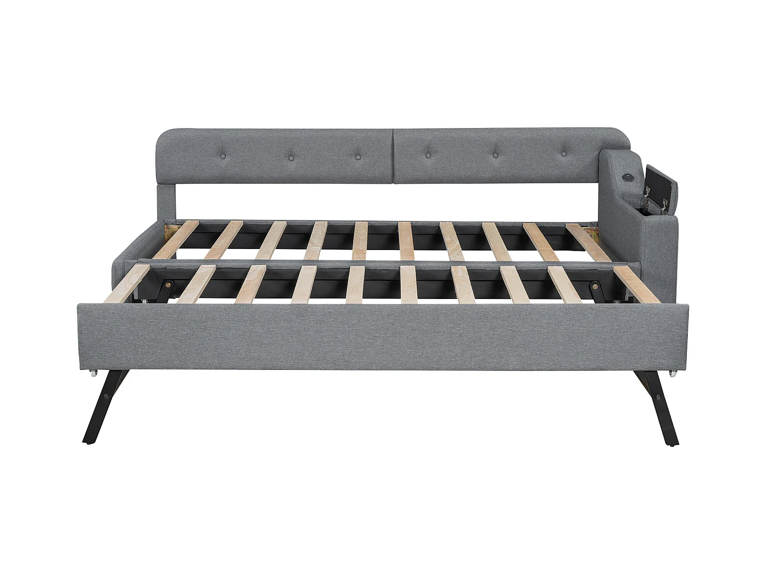 Cama de solteiro em linho 90x200 cm - arrumação dobrável com tomadas - Cinza
