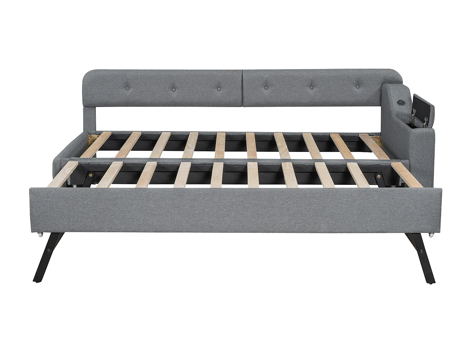 Linnen uitschuifbed 90x200 cm - opvouwbare opbergruimte met stopcontacten - Grijs