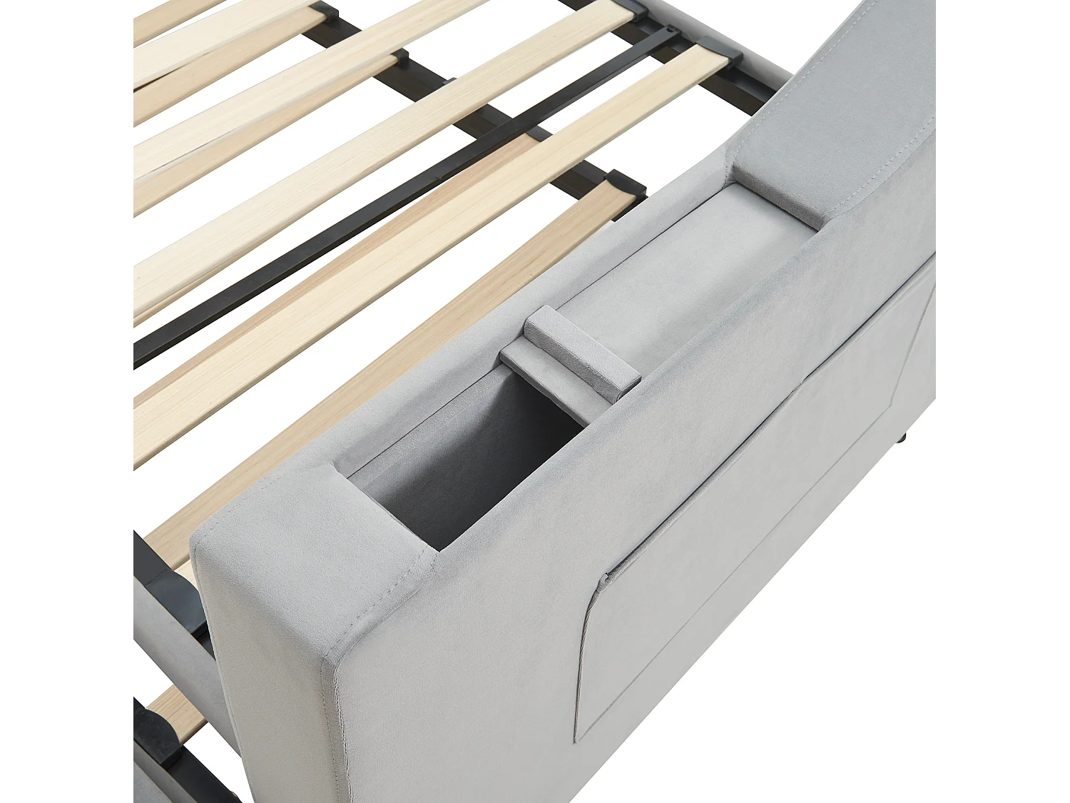 Lit gigogne 90/180x190 cm - avec prises et poche de rangement - tissu en velours - Gris