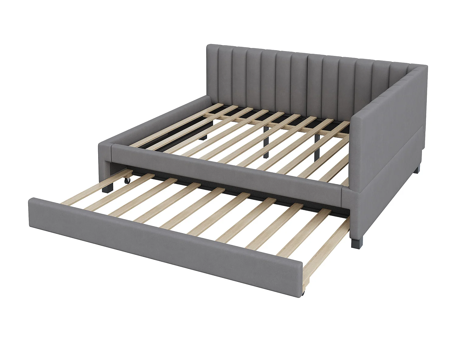 Lit banquette capitonné 140x200 cm - avec lit gigogne 90x190cm - tissu en velours - Gris