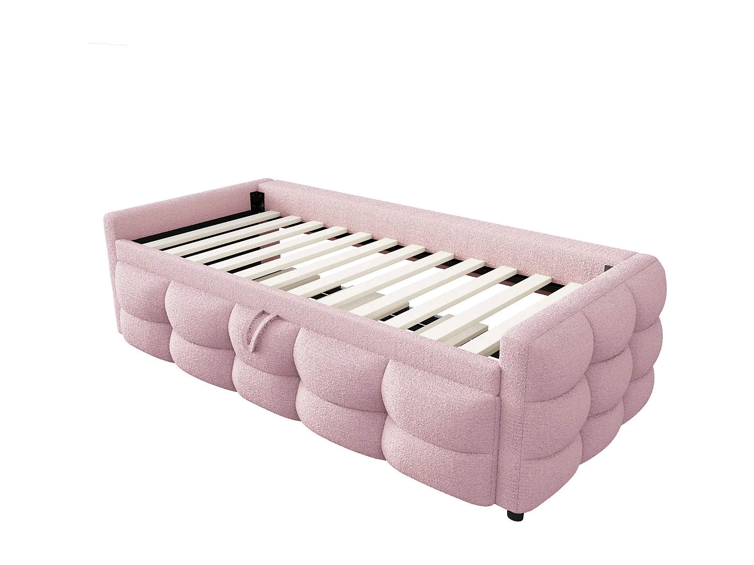 Cama de rodízio 90/180x190 cm em veludo - com estrado de ripas - Rosa