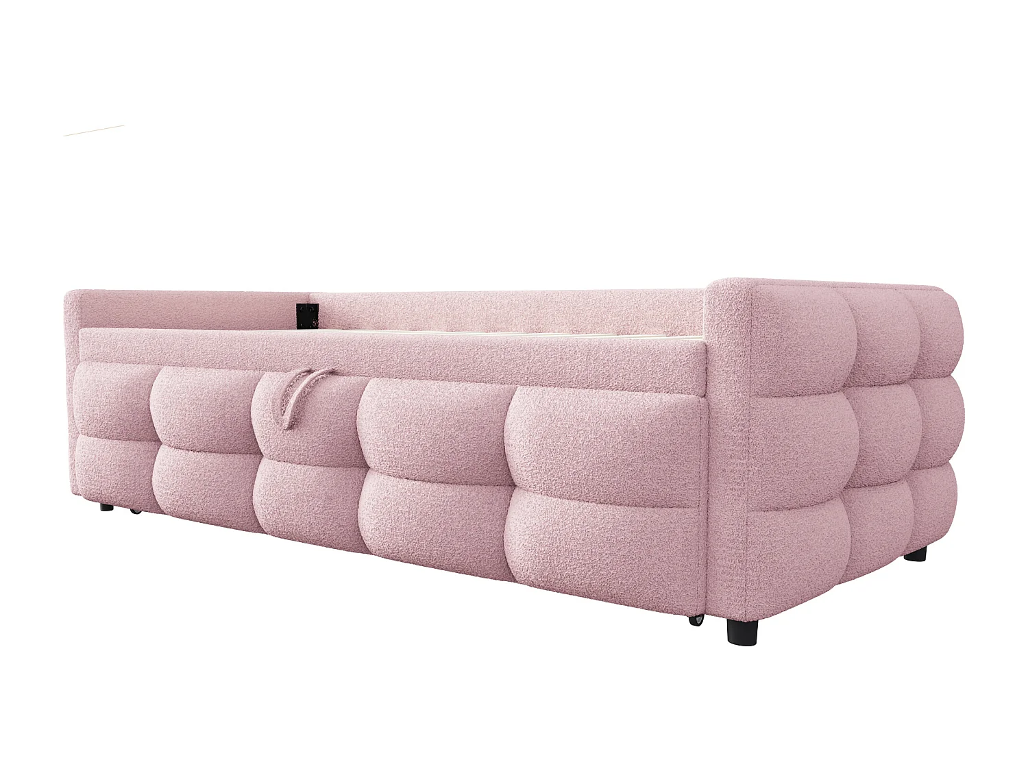Cama de rodízio 90/180x190 cm em veludo - com estrado de ripas - Rosa