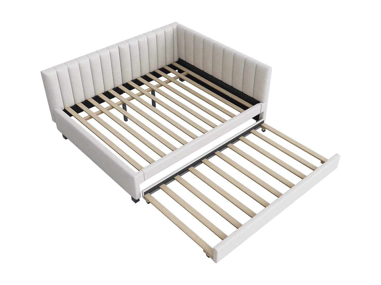 Diván tapizado 140x200 cm - con cama nido 90x190cm - tejido terciopelo - Beige