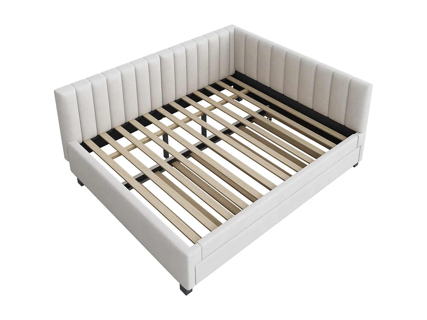 Diván tapizado 140x200 cm - con cama nido 90x190cm - tejido terciopelo - Beige