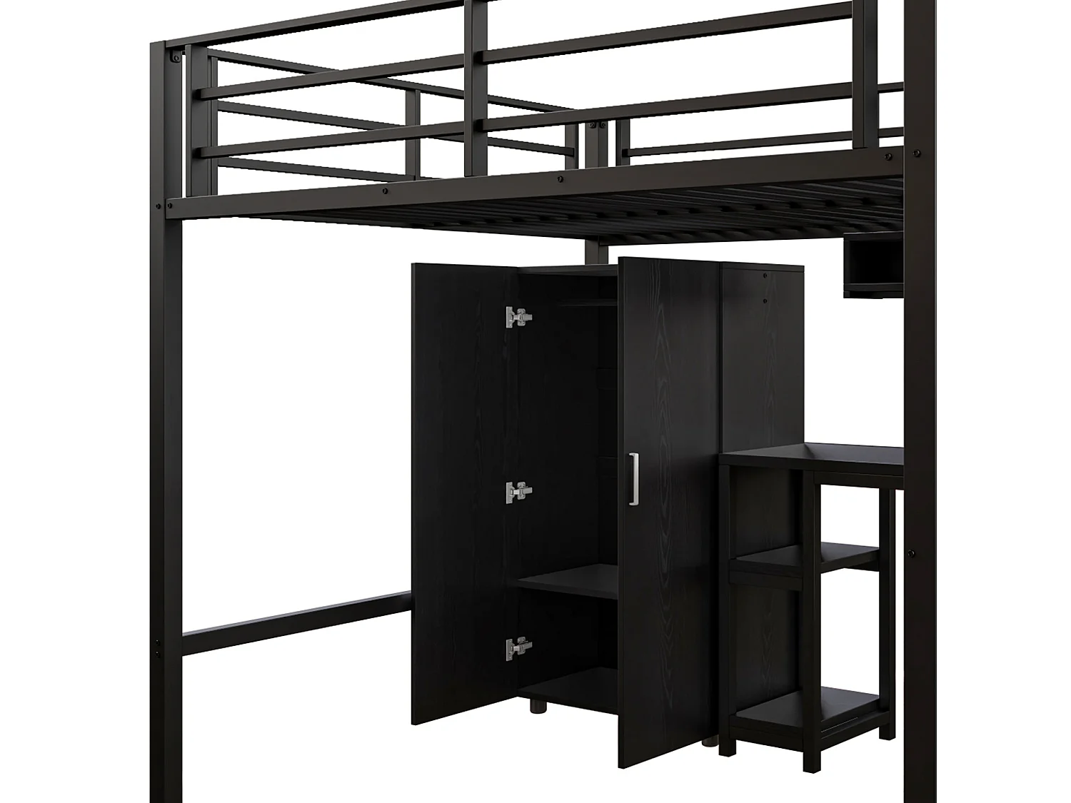 Łóżko mezzanine 140x200 cm z metalu - z biurkiem, szafą i drabiną do przechowywania - Czarny