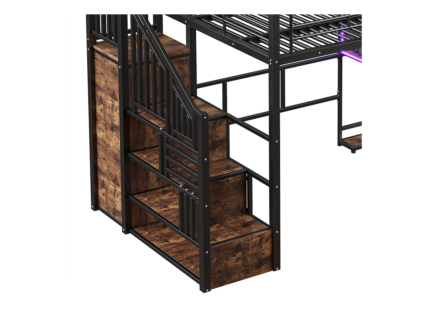 Lit mezzanine 140x200cm avec LED - bureau + penderie + échelle de rangement - Noir