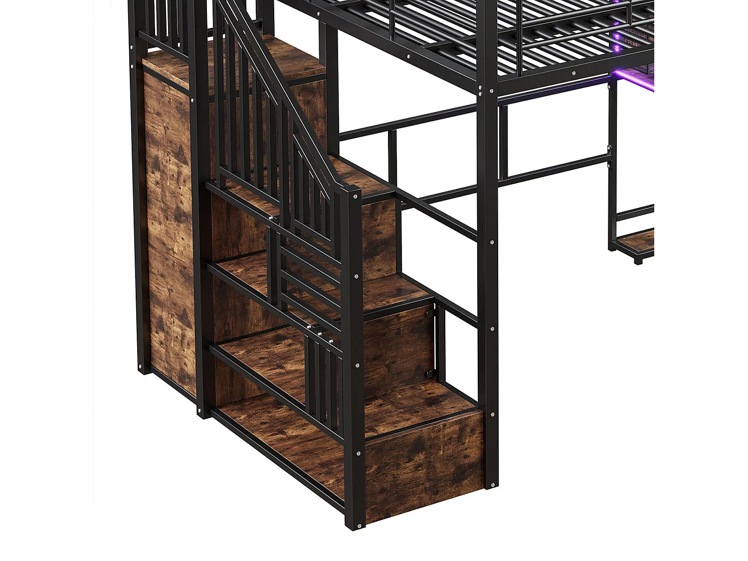 Hoogslaper 140x200cm met LED - bureau + kledingkast + opbergladder - Zwart