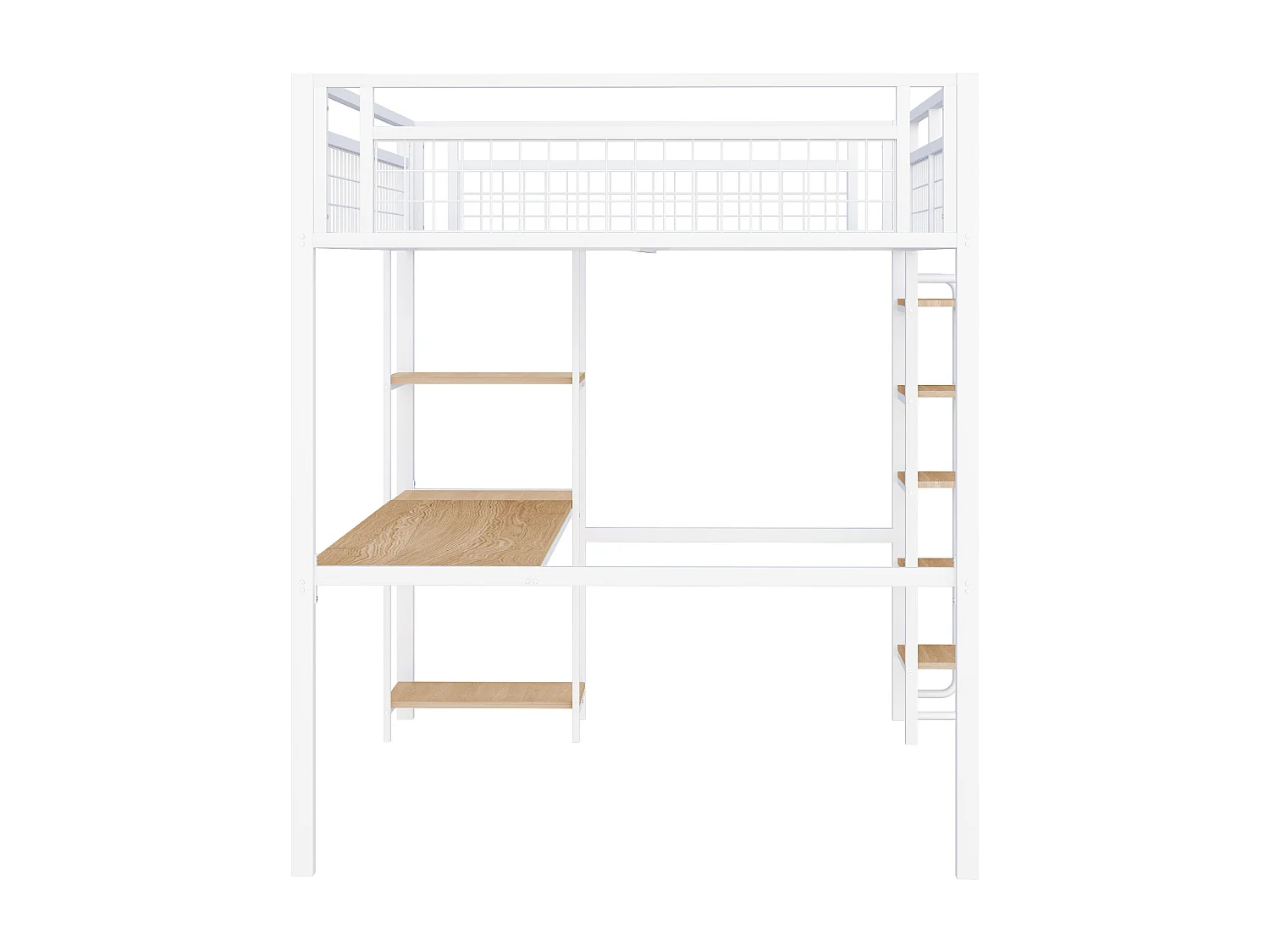 Cama alta de metal 140x200 cm - con escritorio y escalera de seguridad - Blanco
