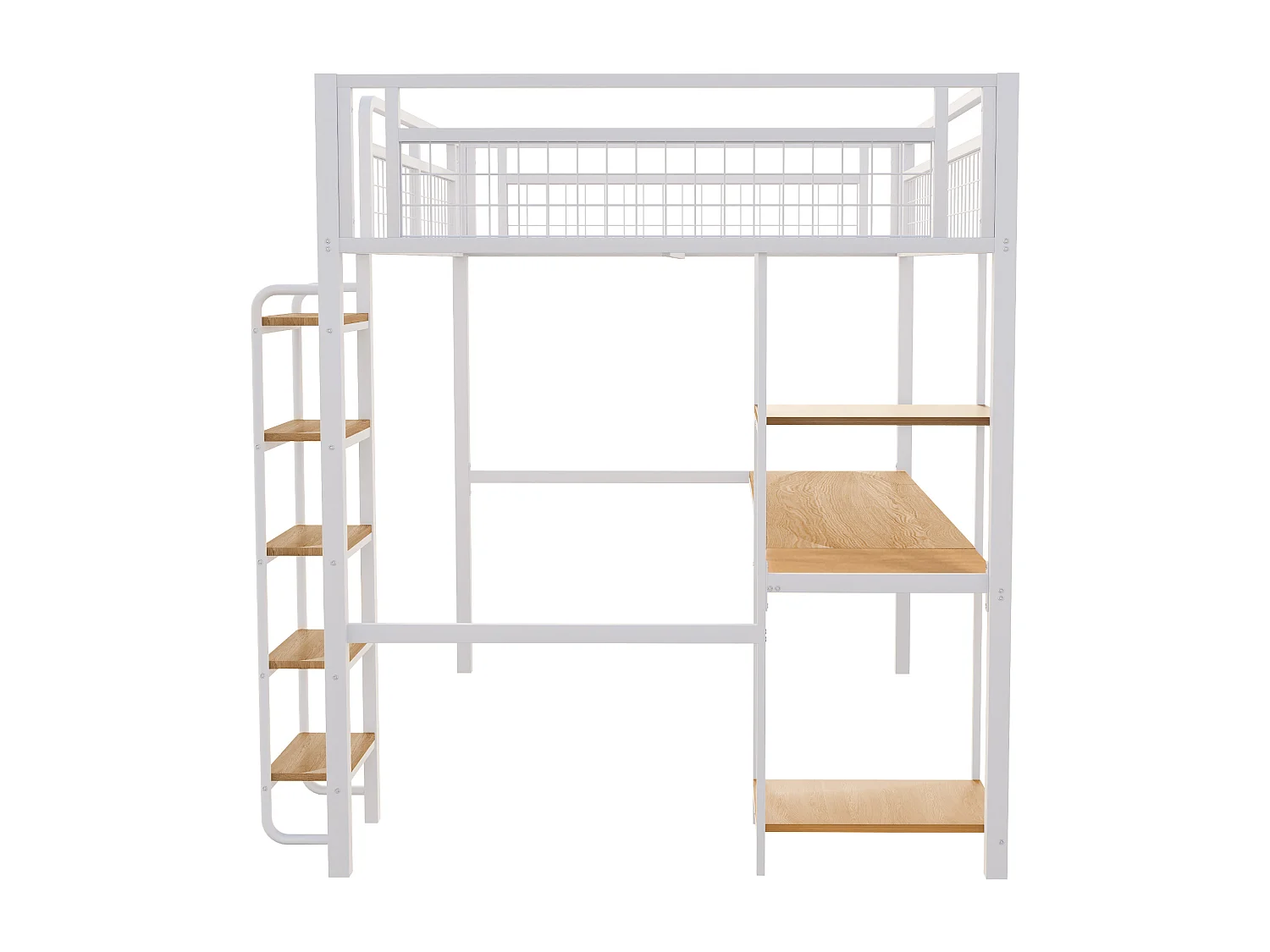 Cama alta de metal 140x200 cm - con escritorio y escalera de seguridad - Blanco