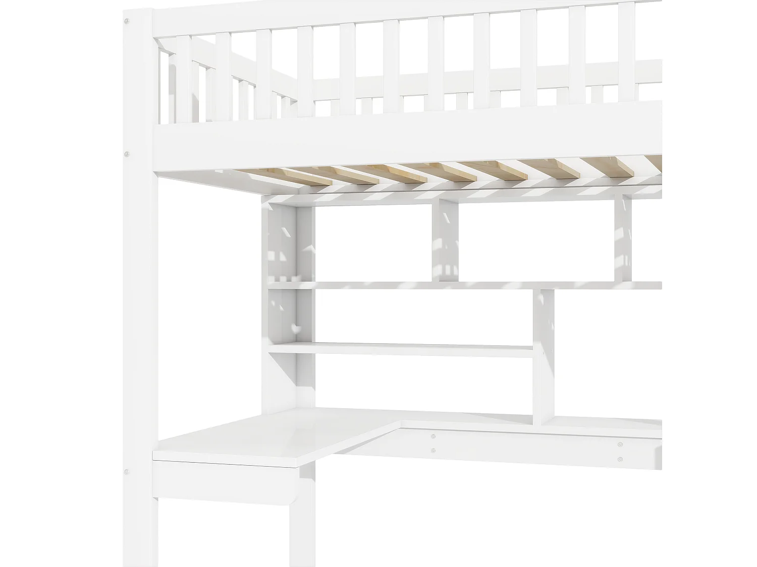 Lit mezzanine 90x200 cm en bois - bureau avec LED et rangemets & échelle de rangement - Blanc