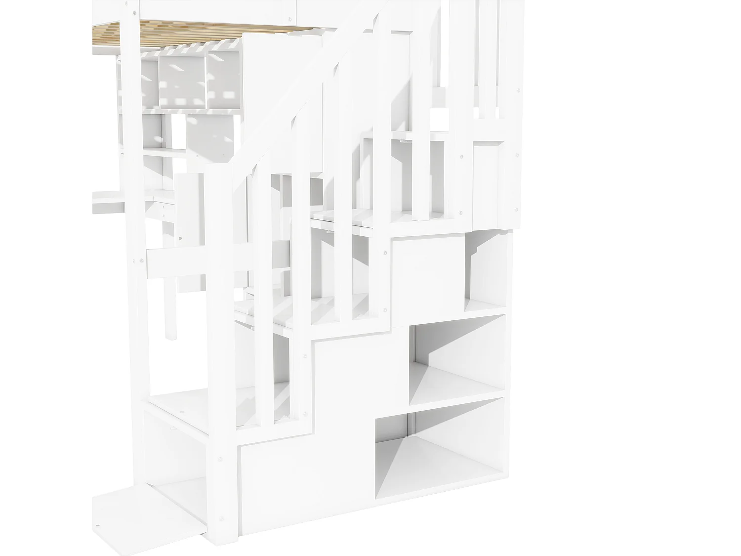 Lit mezzanine 90x200 cm en bois - bureau avec LED et rangemets & échelle de rangement - Blanc