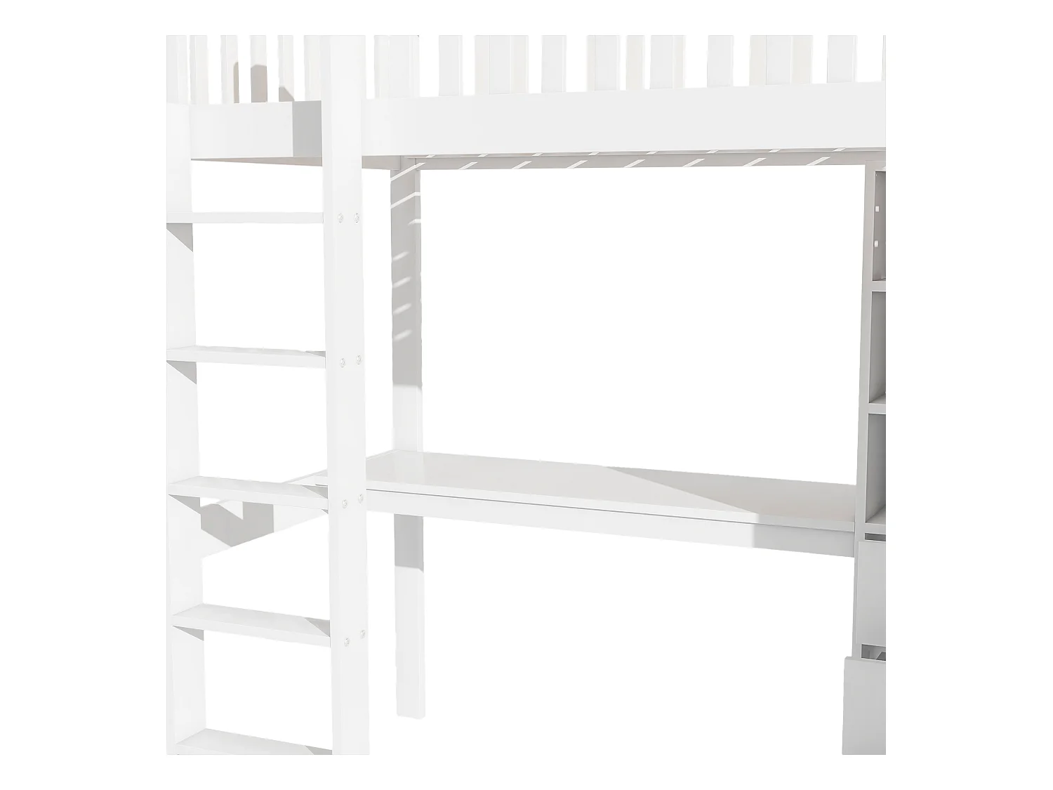 Lit mezzanine 90x200 cm en bois - avec bureau & penderie - Blanc