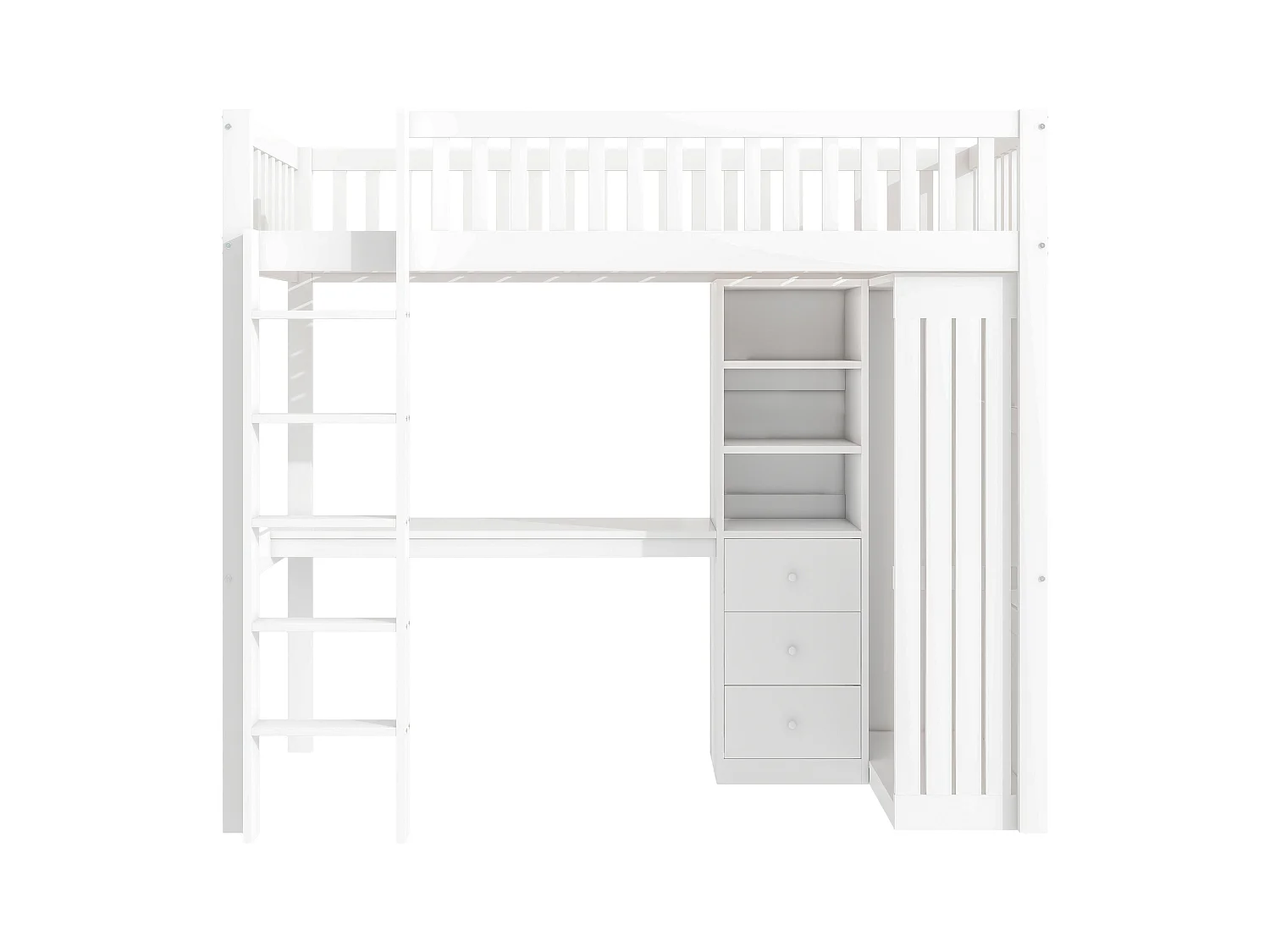 Lit mezzanine 90x200 cm en bois - avec bureau & penderie - Blanc