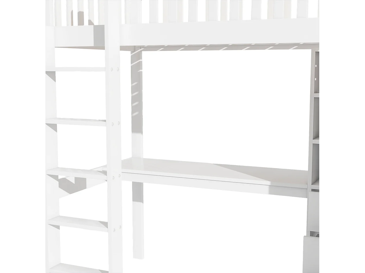 Lit mezzanine 90x200 cm en bois - avec bureau & penderie - Blanc