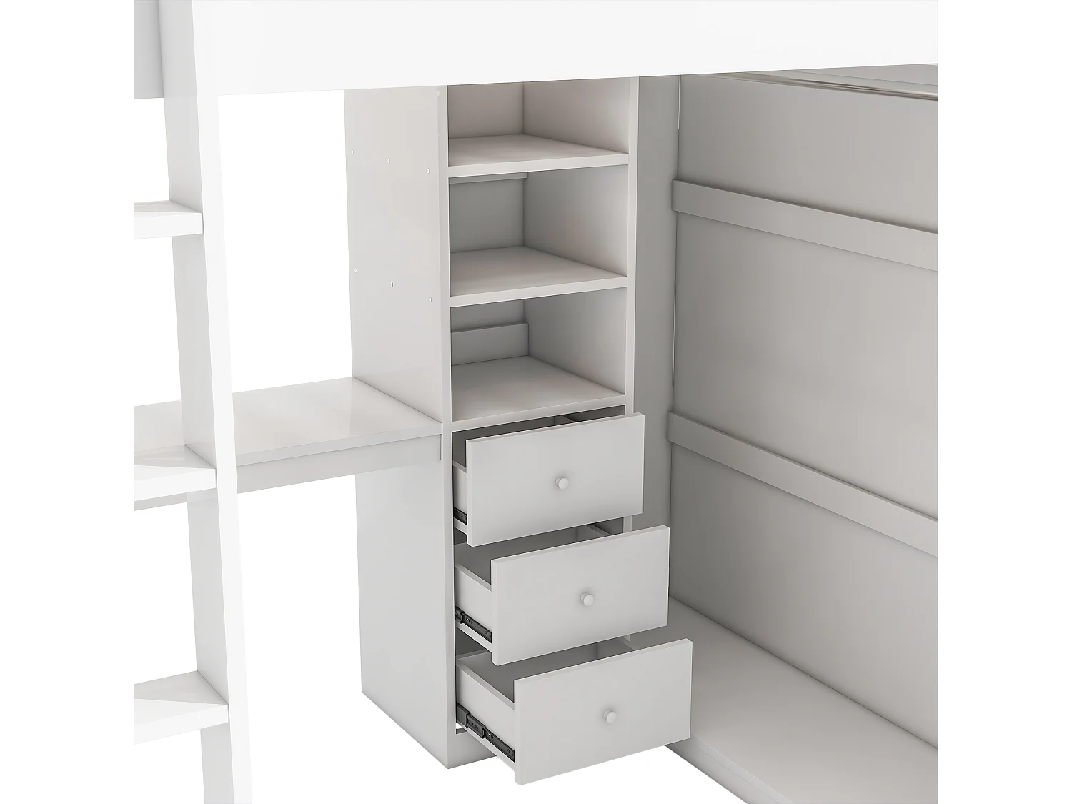 Lit mezzanine 140x200 cm en bois - avec bureau & penderie - Blanc