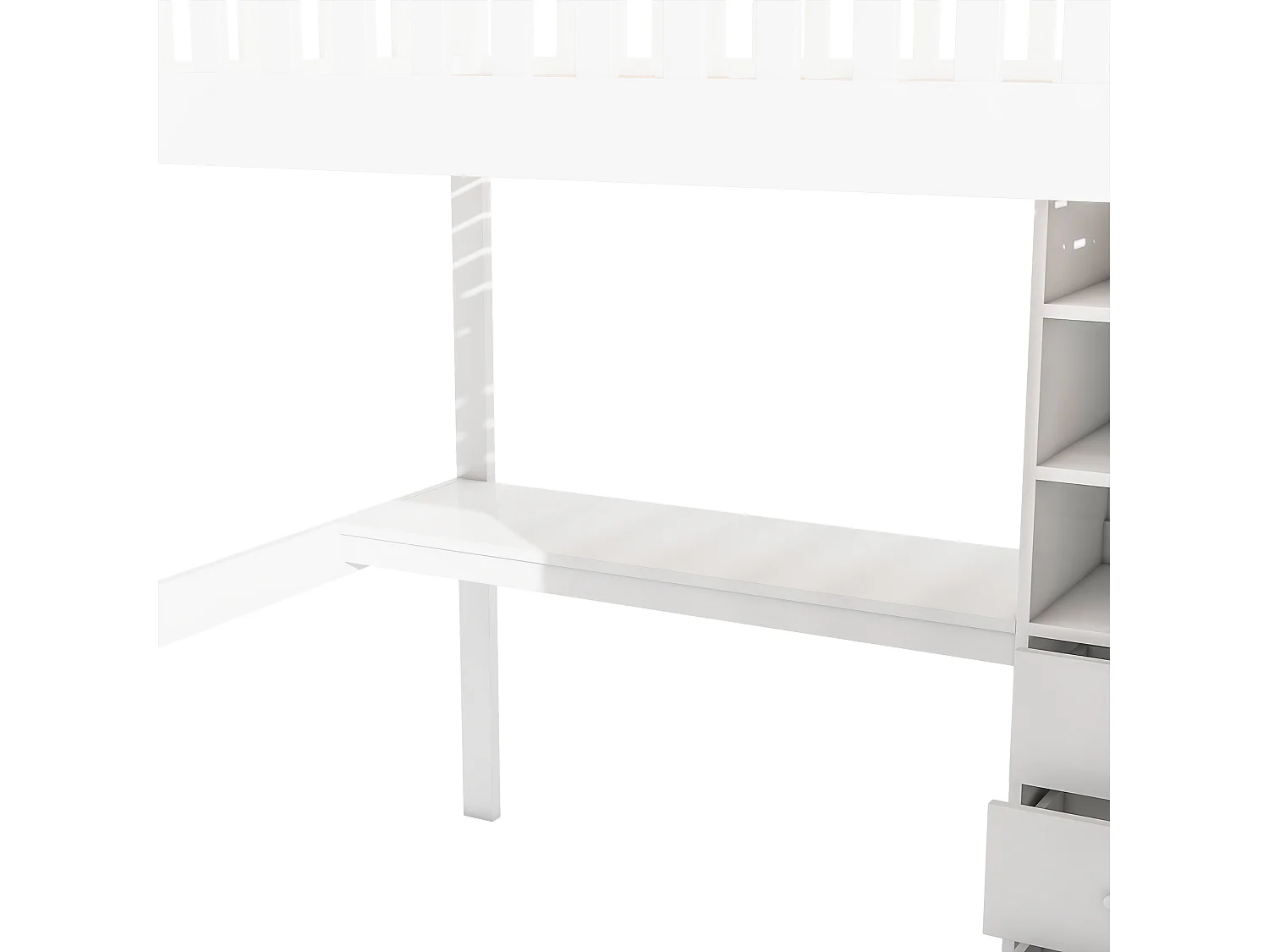 Lit mezzanine 140x200 cm en bois - avec bureau & penderie - Blanc