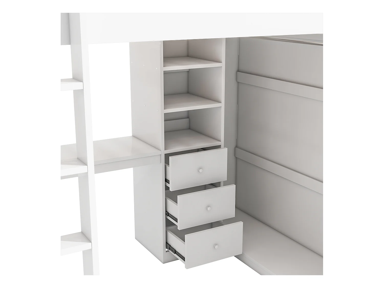 Hoogslaper van hout 140x200 cm - met bureau en kledingkast - Wit