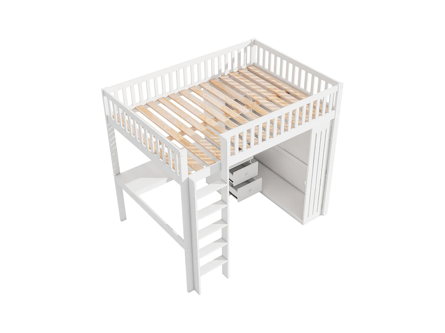 Hoogslaper van hout 140x200 cm - met bureau en kledingkast - Wit