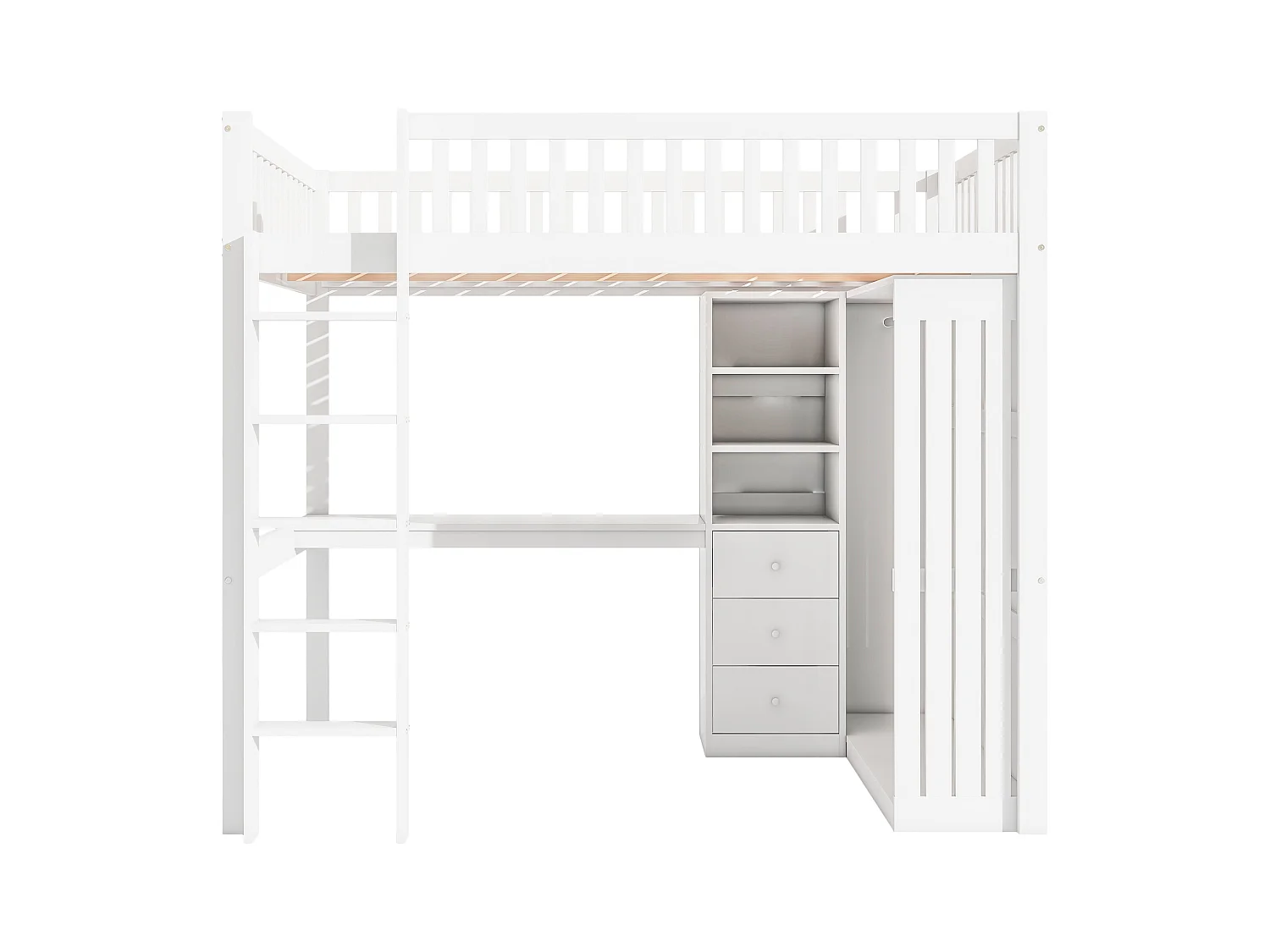 Hoogslaper van hout 140x200 cm - met bureau en kledingkast - Wit