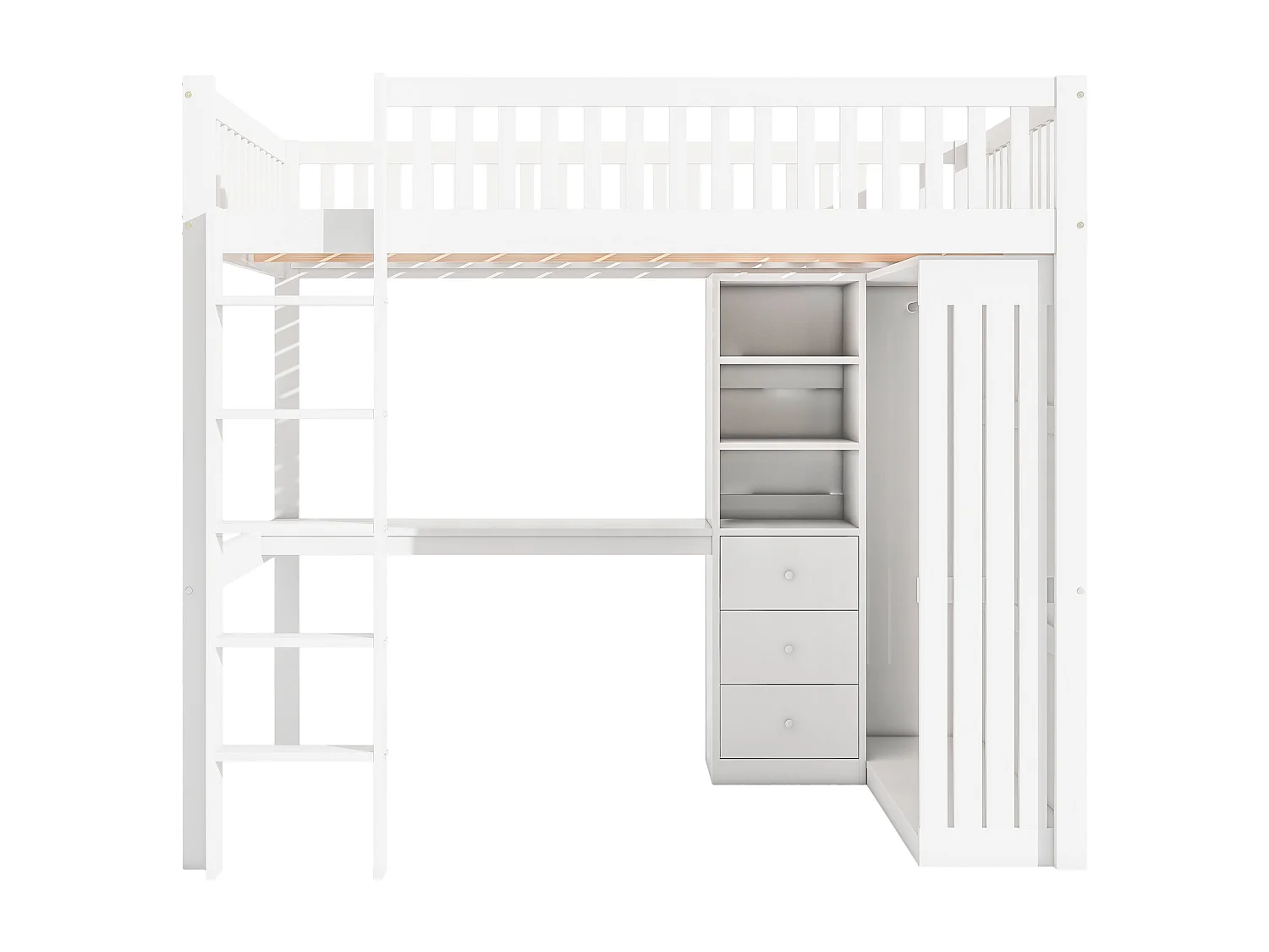 Lit mezzanine 140x200 cm en bois - avec bureau & penderie - Blanc