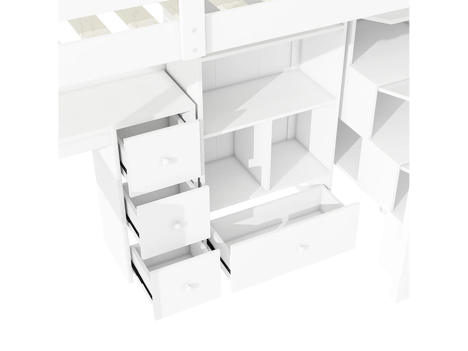 90x200 cm houten mezzanine bed - met bureau en meerdere opbergruimtes - Wit