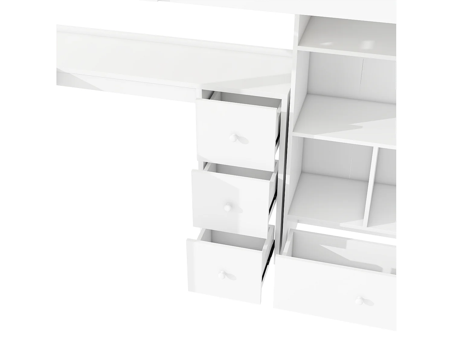 Lit mezzanine 90x200 cm en bois - avec bureau et multiples rangements - Blanc