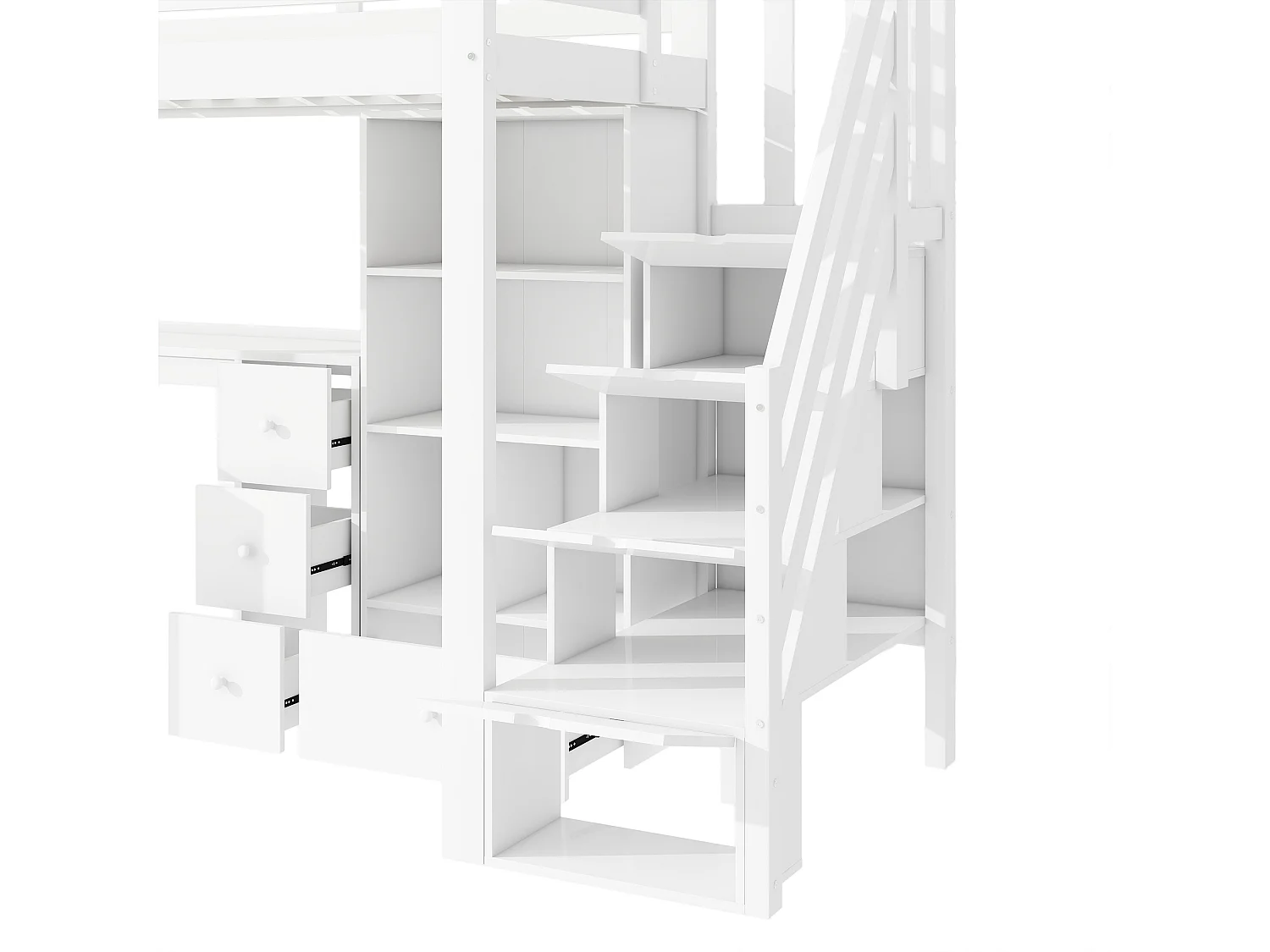 Lit mezzanine 90x200 cm en bois - avec bureau et multiples rangements - Blanc