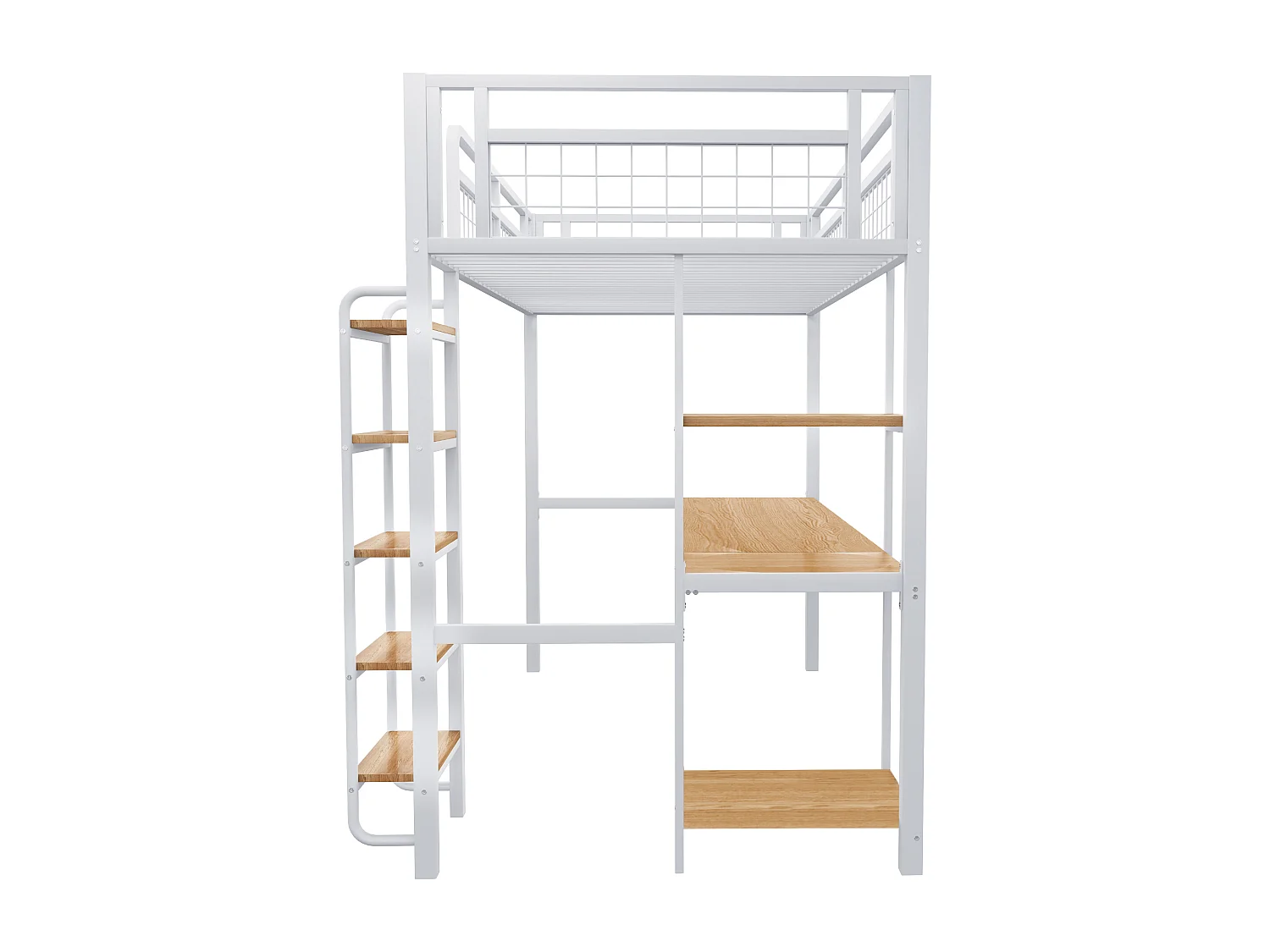 Lit mezzanine en métal 90x200 cm - avec bureau et échelle de sécurité - Blanc