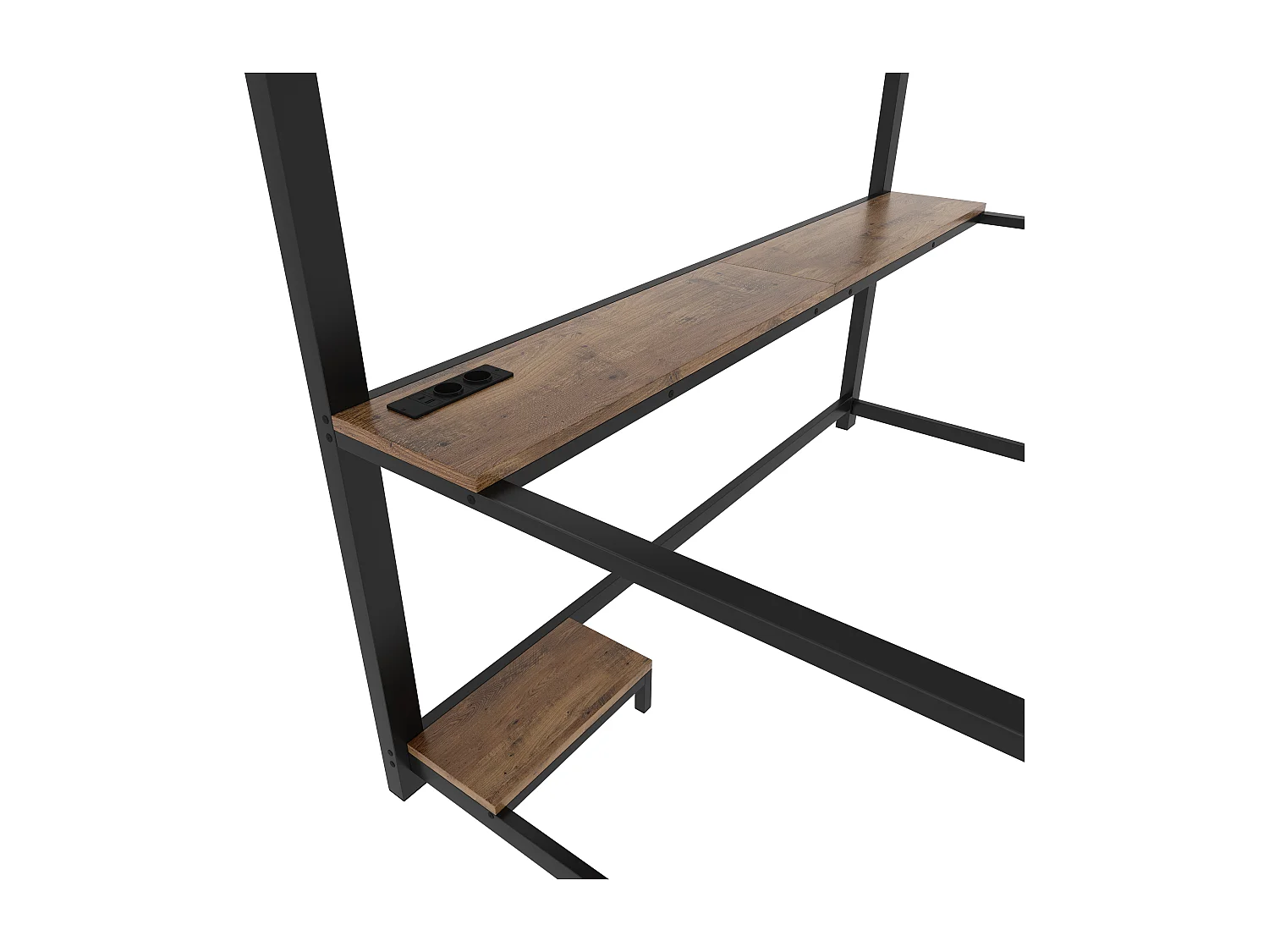 Lit mezzanine 90x200cm avec LED et prises - bureau + escalier - Noir