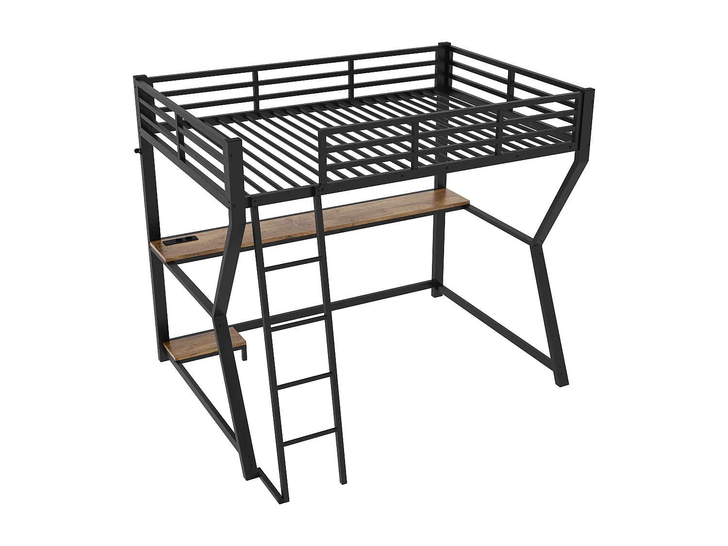 Lit mezzanine 90x200cm avec LED et prises - bureau + escalier - Noir